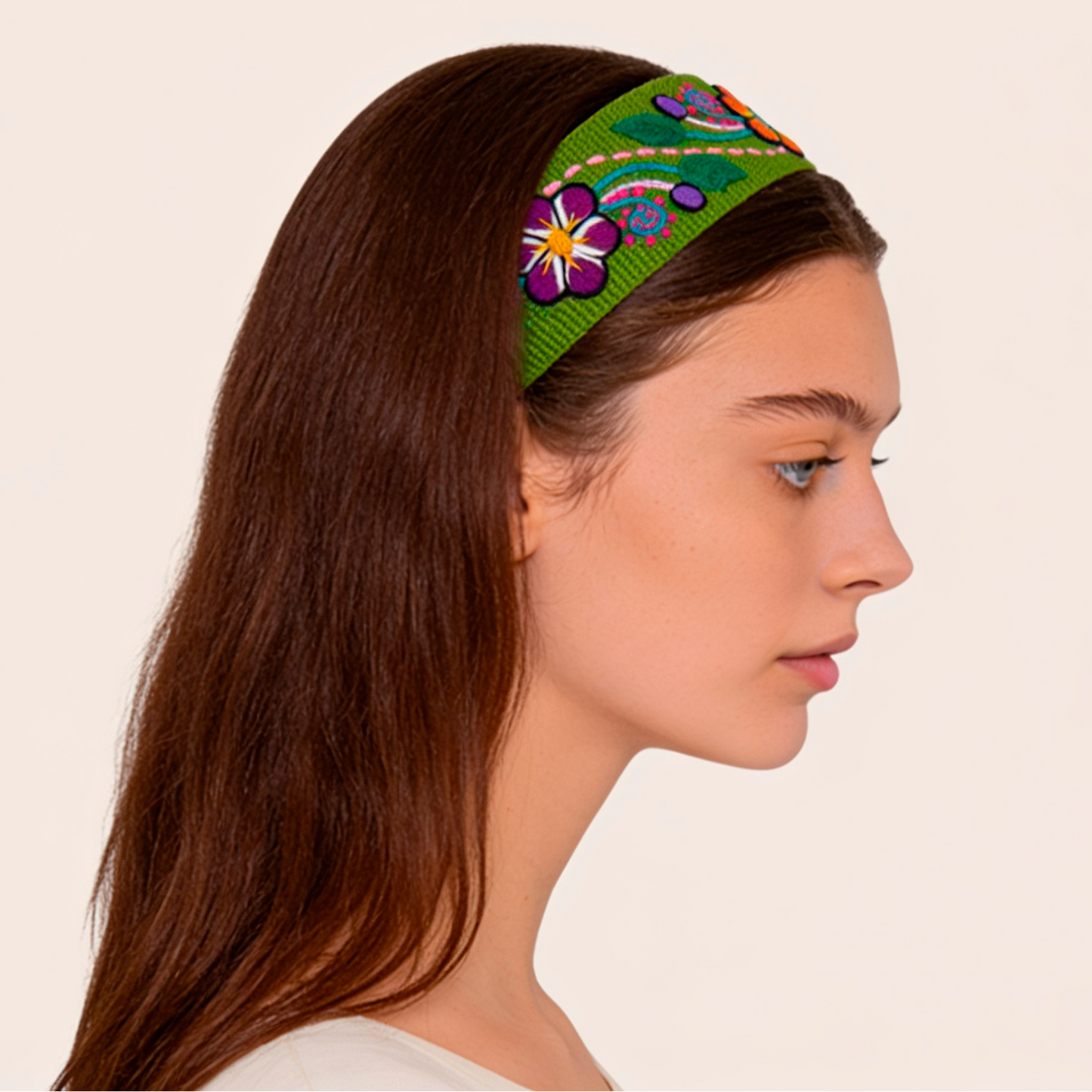 Embroidered headband lime green