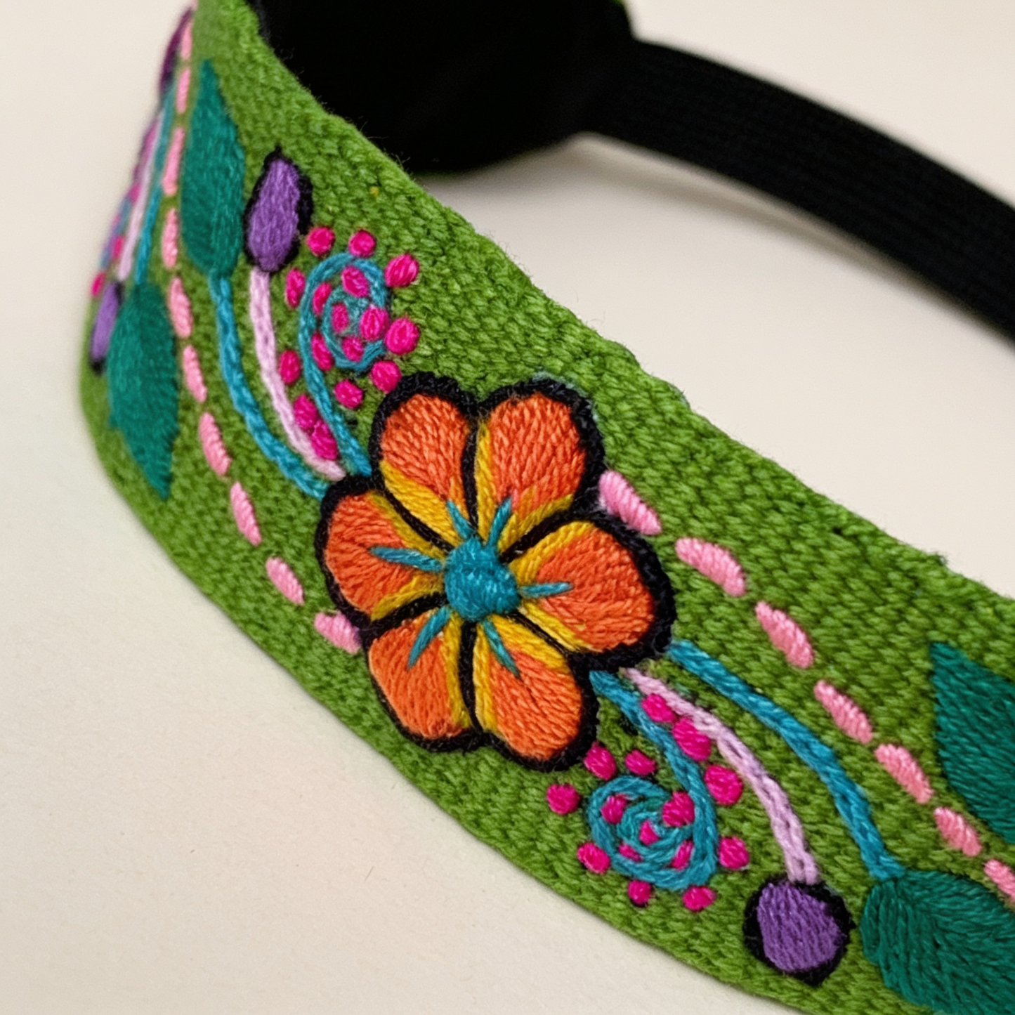 Embroidered headband lime green