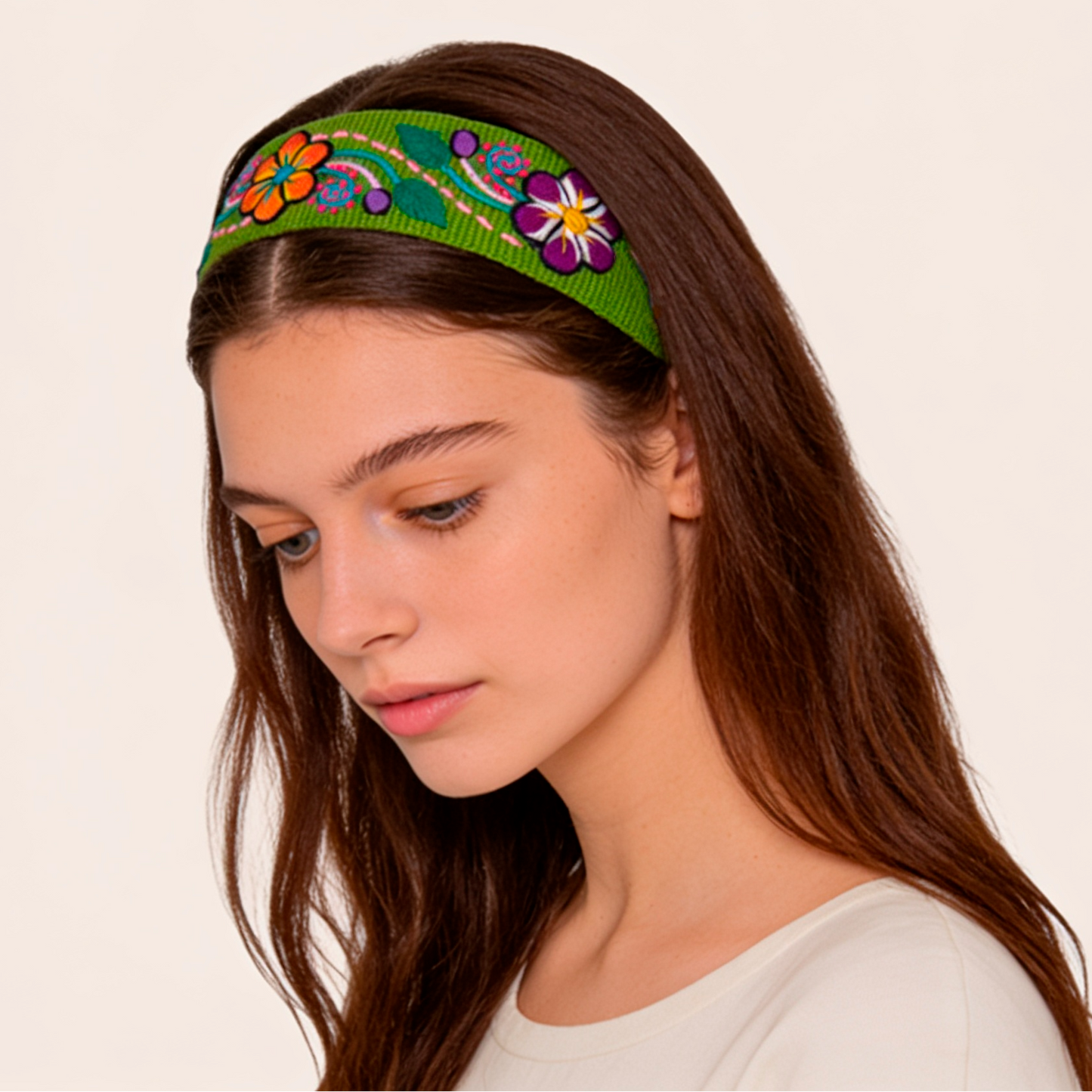 Embroidered headband lime green