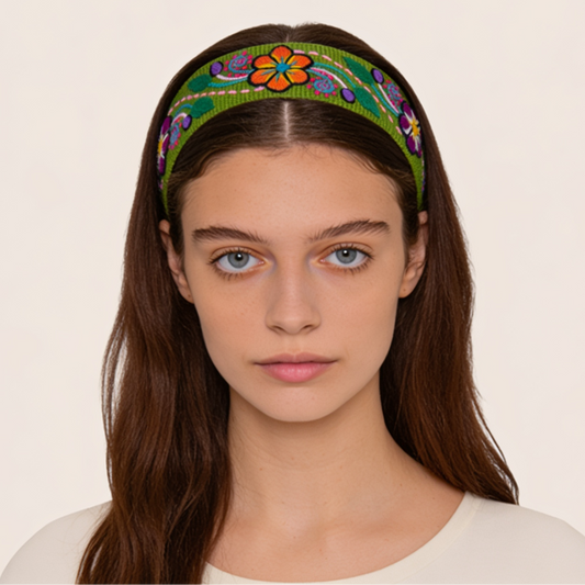 Embroidered headband lime green
