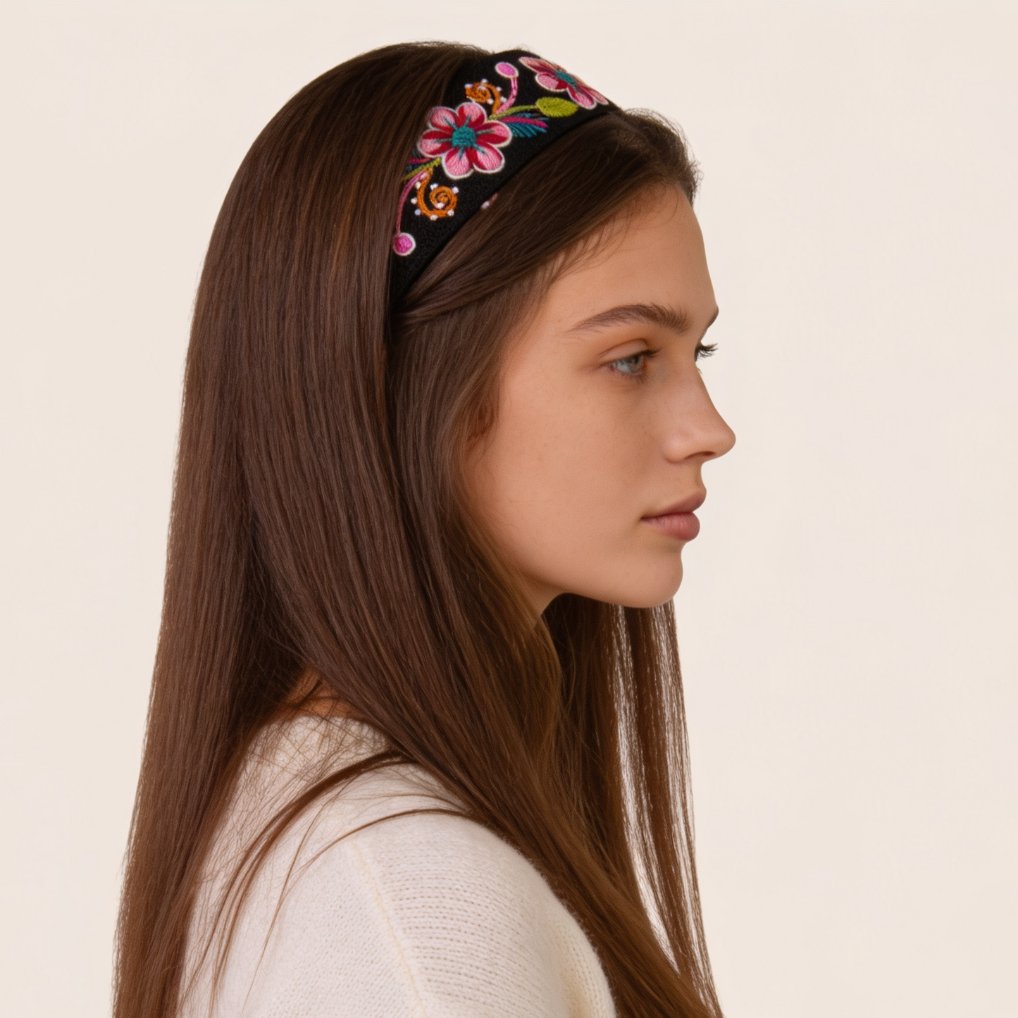 Black Headband with Pink Flower