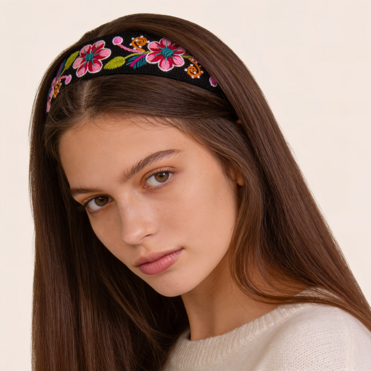 Black Headband with Pink Flower