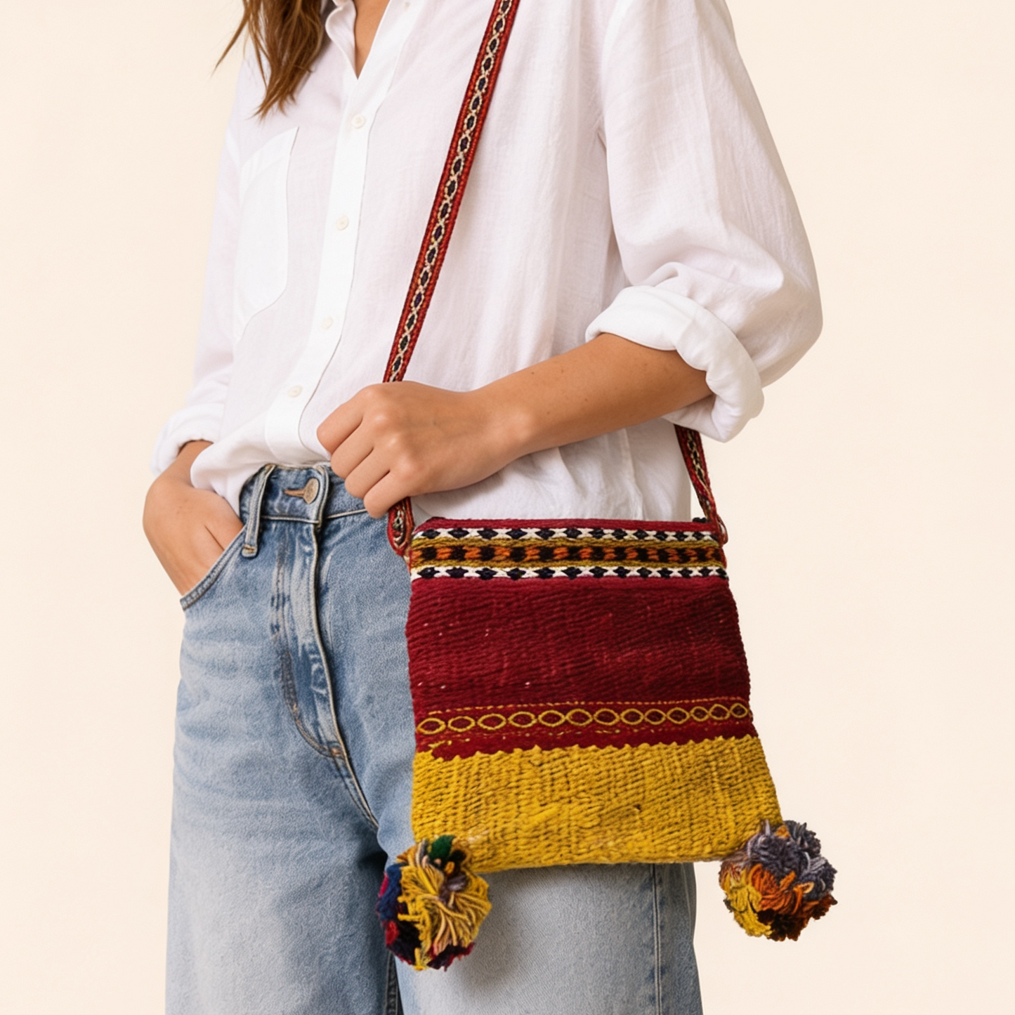 Red & Yellow Wool Crossbody Bag
